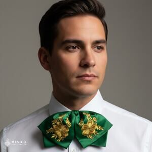 Mexican Embroidered Charro Moño – Traditional Satin Mariachi Bow Tie